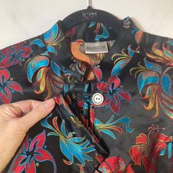 Womens Chicos Asian Silk Blend Kula Intrigue Jacket Black Multi M Rayon Silk - Picture 3 of 10